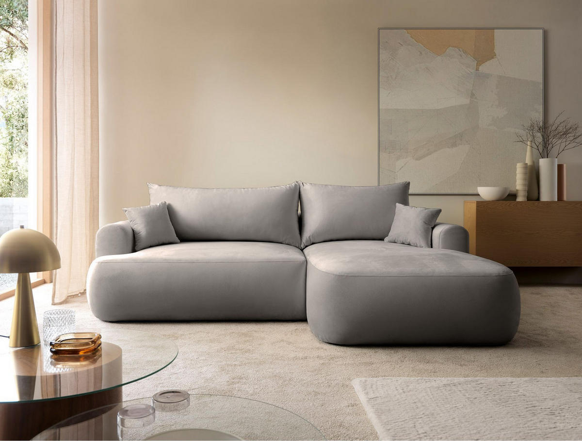 ECKSOFA Ovo Hellgrau mit wasserabweisendem Samtbezug - Hellgrau/Schwarz, Kunststoff/Textil (260/165cm) - Selsey