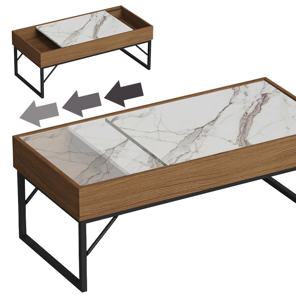 COUCHTISCH Lunero Nussbaum 105 x 50 cm - Weiß Hochglanz/Walnussfarben, Holzwerkstoff (50/105/40cm) - Vicco
