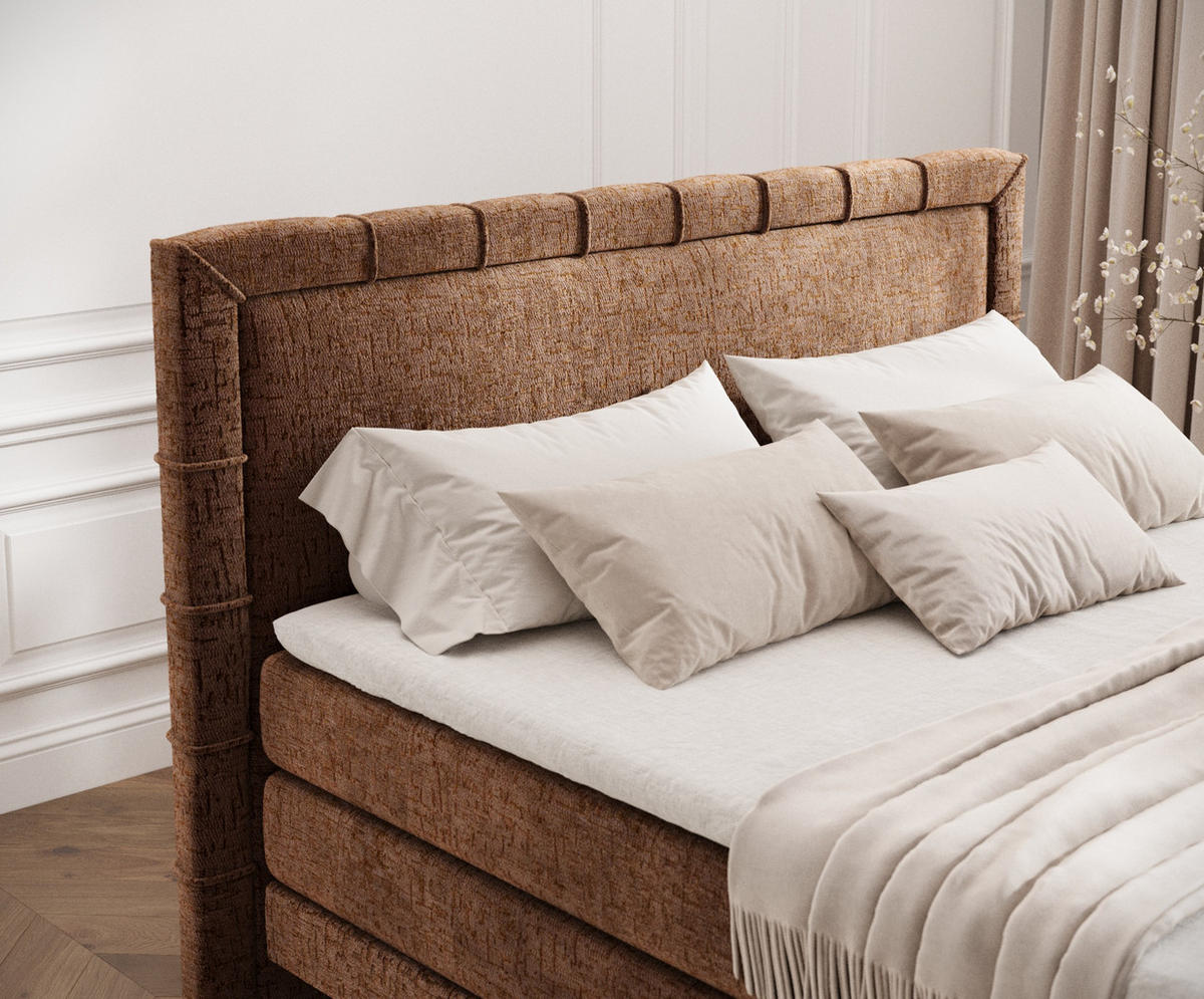 BOXSPRINGBETT Rimini Kupfer 200/200 cm mit Matratze und Topper - Schwarz/Kupferfarben, Holz/Holzwerkstoff (200/200cm) - Maison de Reve