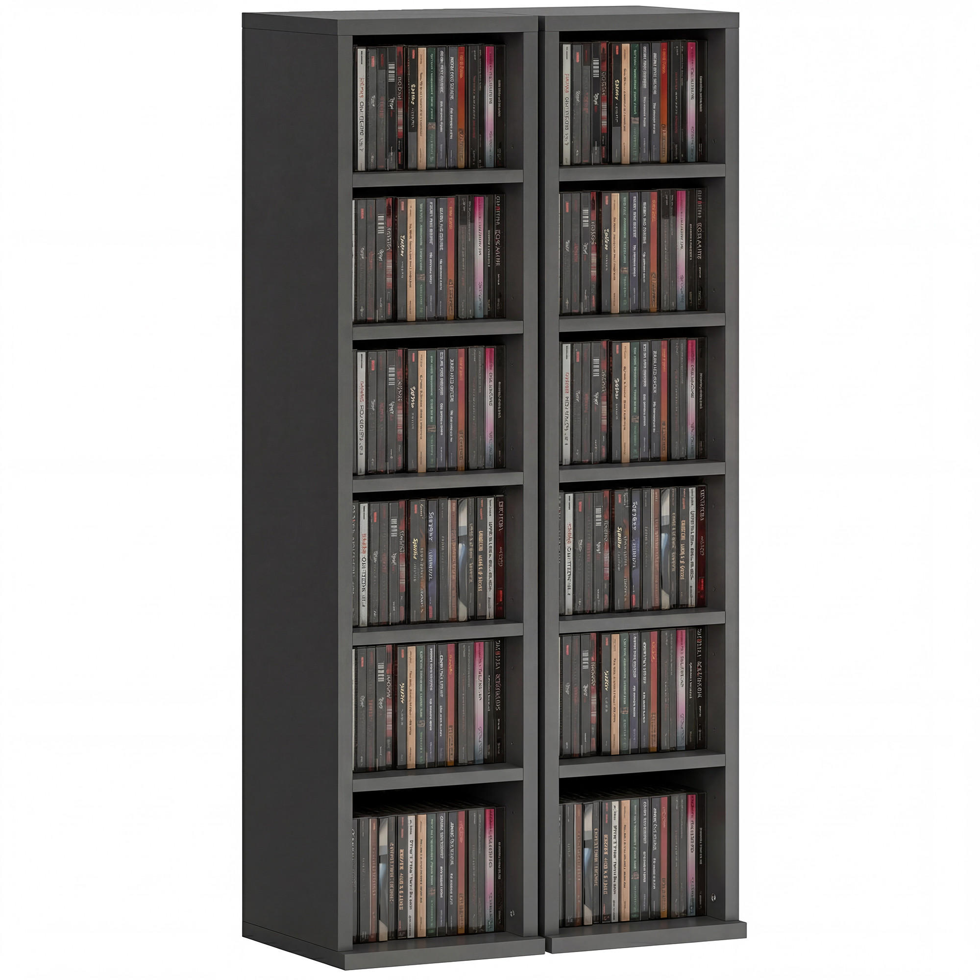 CD-REGAL 2er-Set DE-14511 12 Fächer für 204 CDs Schwarz - Schwarz, Holzwerkstoff (22.5/88.5/21cm) - ComfortXL