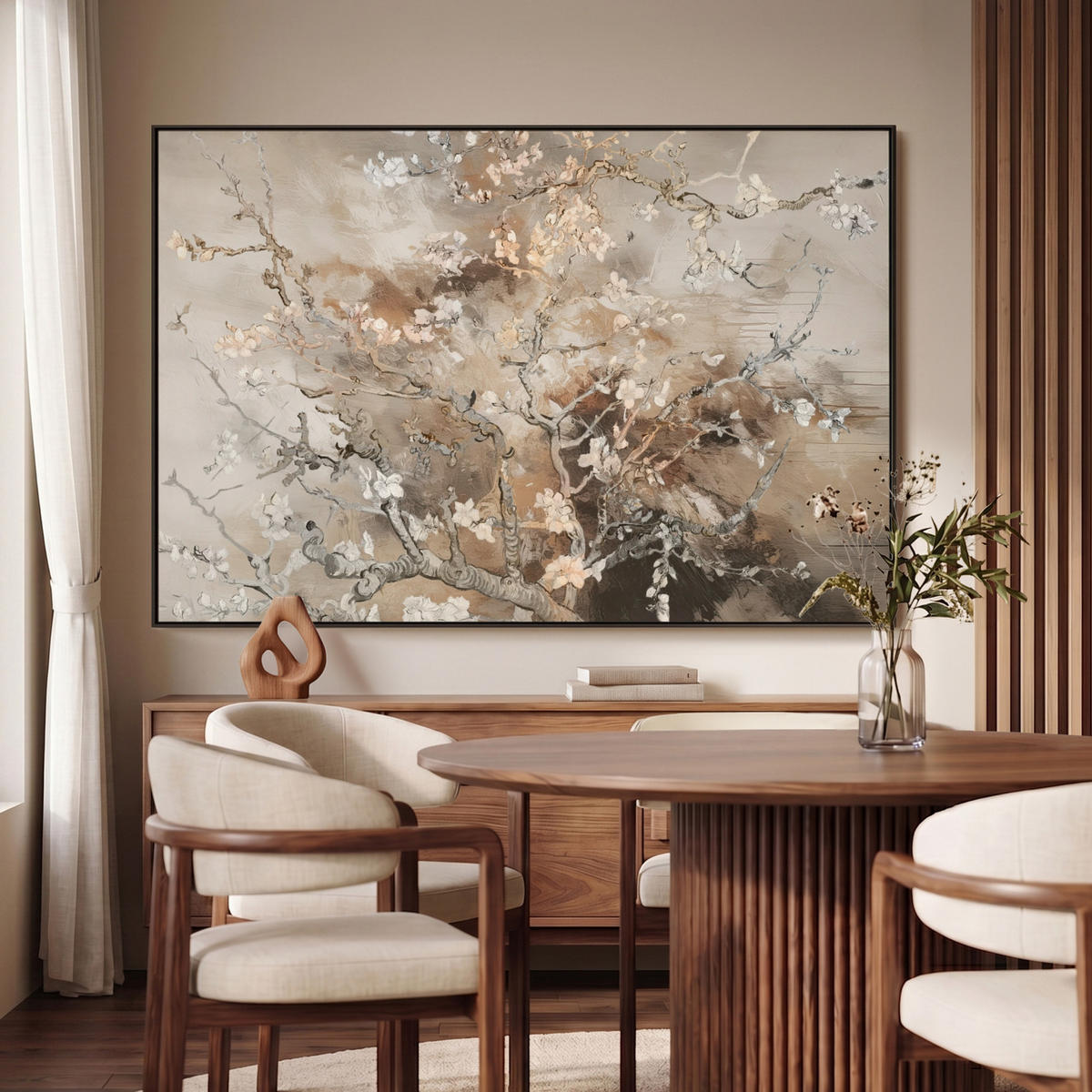 LEINWAND Bilder mit Rahmen - Mandelblüte - Kunst - Van Gogh - Beige - Abstrakt - 150x100 - Braun, Textil (150/100cm) - MuchoWow