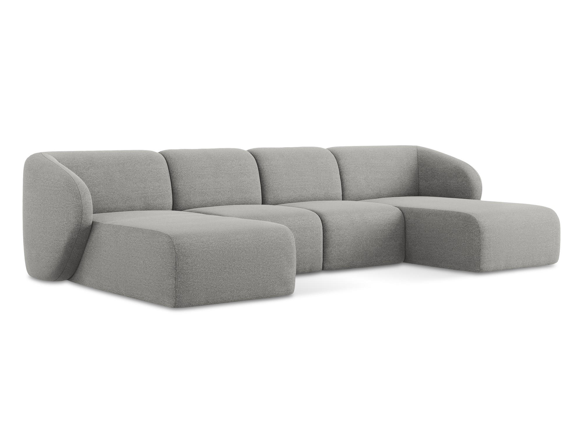 WOHNLANDSCHAFT Bouclé Stoff Grau - Hellgrau/Schwarz, Holzwerkstoff/Kunststoff (370/74/170cm) - Makamii