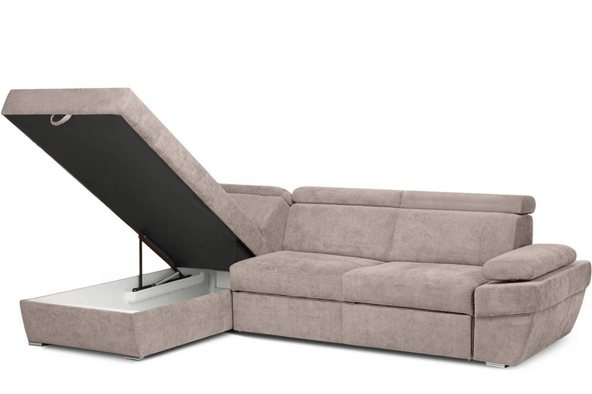 SCHLAFECKSOFA RATLO links 4/5-Sitzer mit Bettkasten, beige - Beige/Silberfarben, Textil (270/190cm) - KONSIMO®