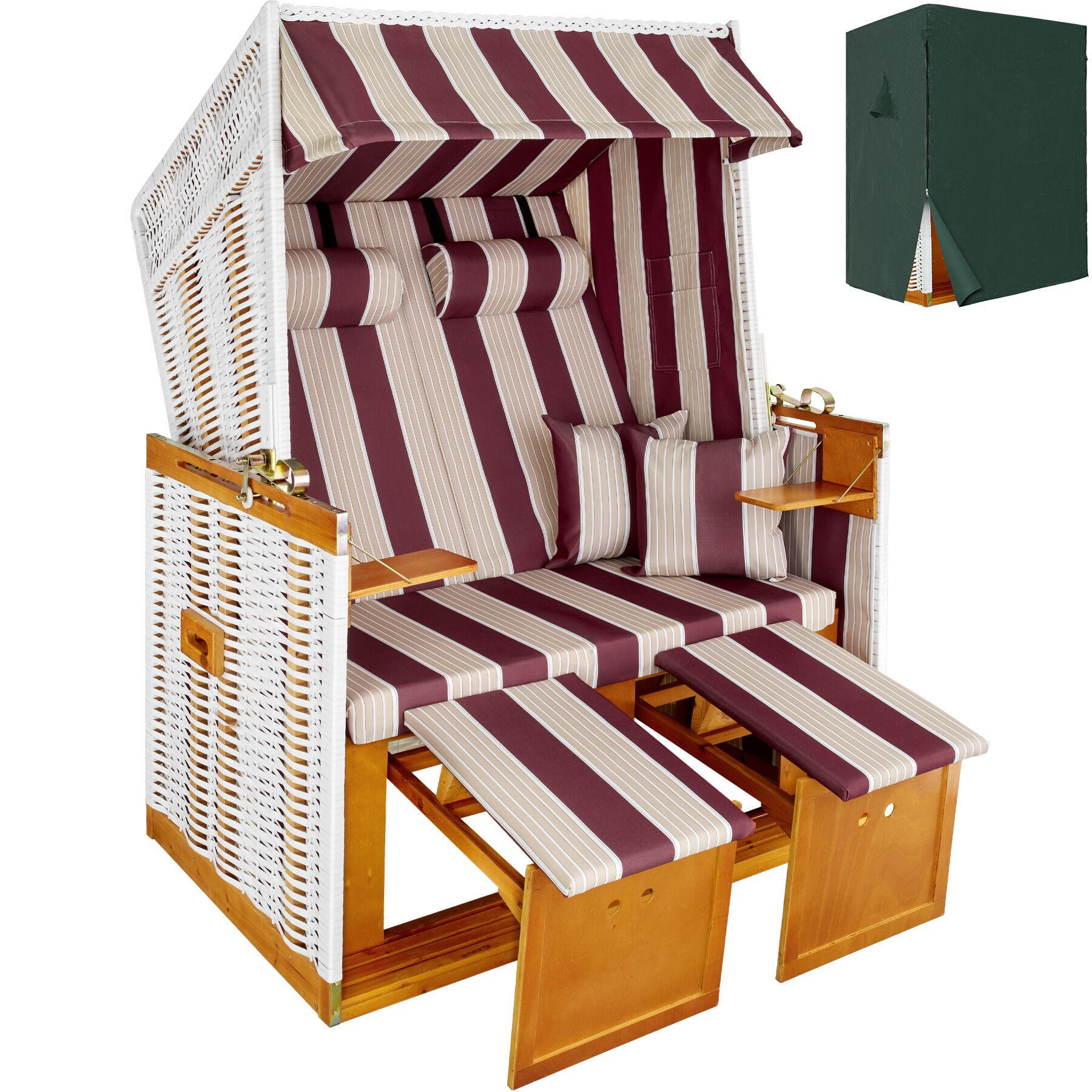 STRANDKORB Sylt,115 x 158 x 78 cm,rot/weiß - Rosa/Weiß, Holz (78/158/115cm) - tectake