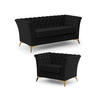 SITZGARNITUR 2+1 Chesterfield Whitby Schwarz Samt mit goldenen Füßen - Goldfarben/Schwarz, Holz/Textil (175/78/82cm) - S-Style Möbel