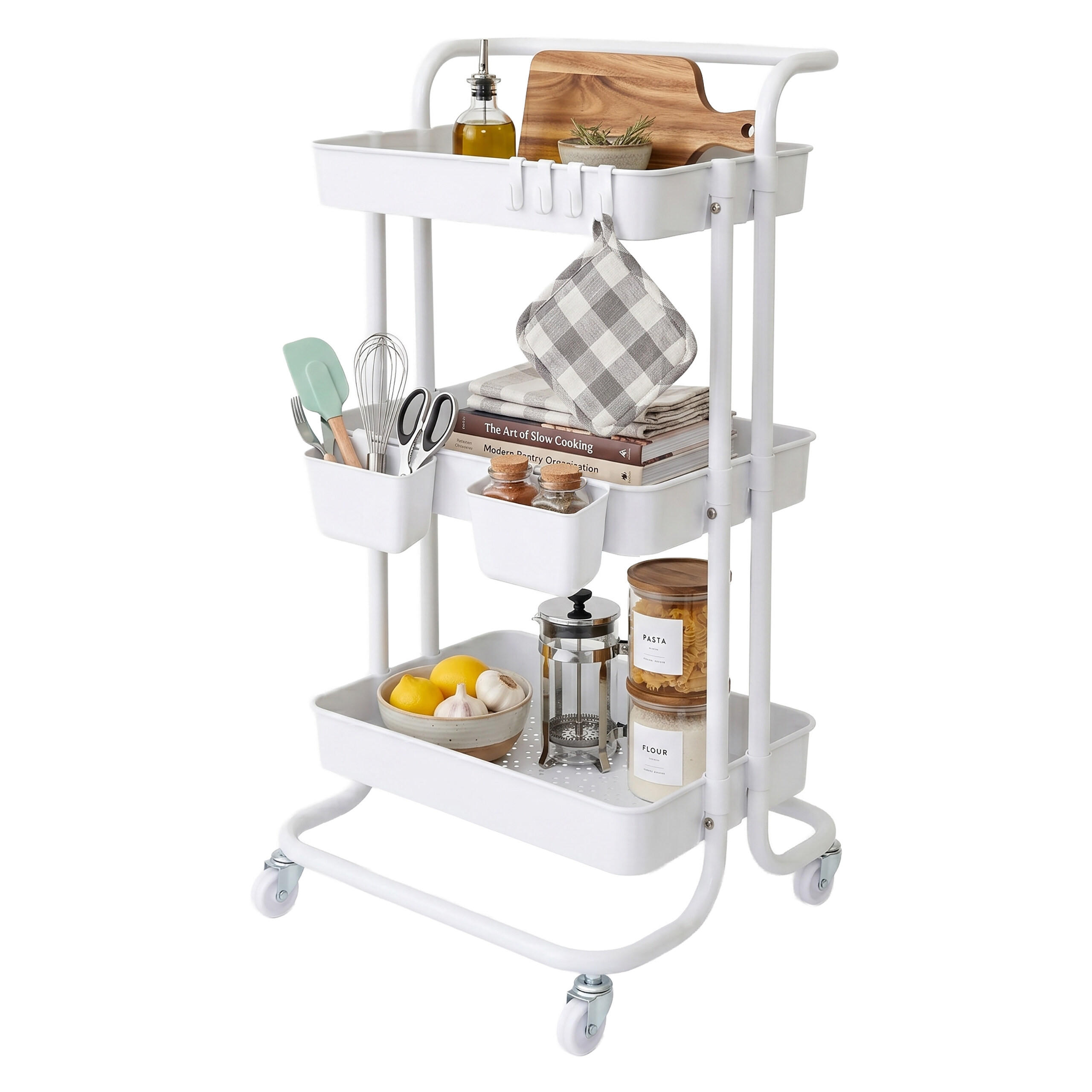 ROLLWAGEN - Weiß, Kunststoff/Metall (43/87/38cm) - Relaxdays