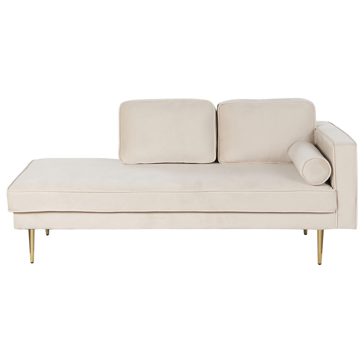 CHAISELONGUE Samtstoff beige rechtsseitig Miramas - Beige/Goldfarben, Textil (171/63/79cm) - Beliani