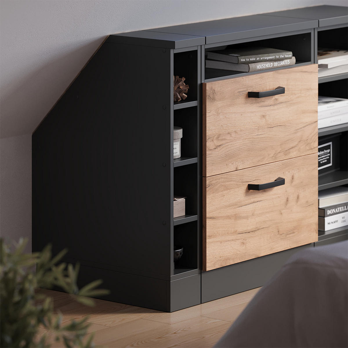 KUHINJSKA OMARA ZA POŠEVNE STREHE R-Line Antracit 15 cm s 4 odjeljka, korpus ormara dubina 60 cm - antracit, leseni material (15/83.8/60cm) - Vicco