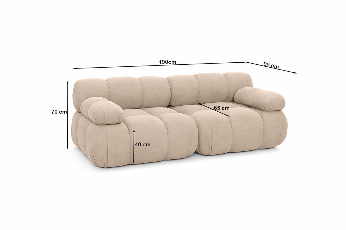 COUCH, 2-Sitzer Modular, Veloursstoff Salvador, Beige, Selia - Beige, Holz (190/70/95cm) - Kaiser Möbel