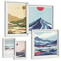 BILDER SET 5er Set - 50x50 cm & 20x30 cm & 40x60 cm Weißer Rahmen - Berge minimalistische Pastellfarben - Weiß, Kunststoff (40/60cm) - TULUP