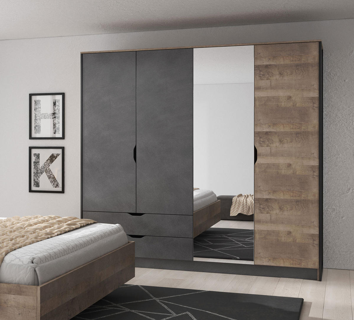 KLEIDERSCHRANK Arden Sand Grange Eiche - matera 220 cm / 56 cm / 204 cm - Braun/Grau, Holz/Holzwerkstoff (220/204/56cm) - Feldmann-Wohnen