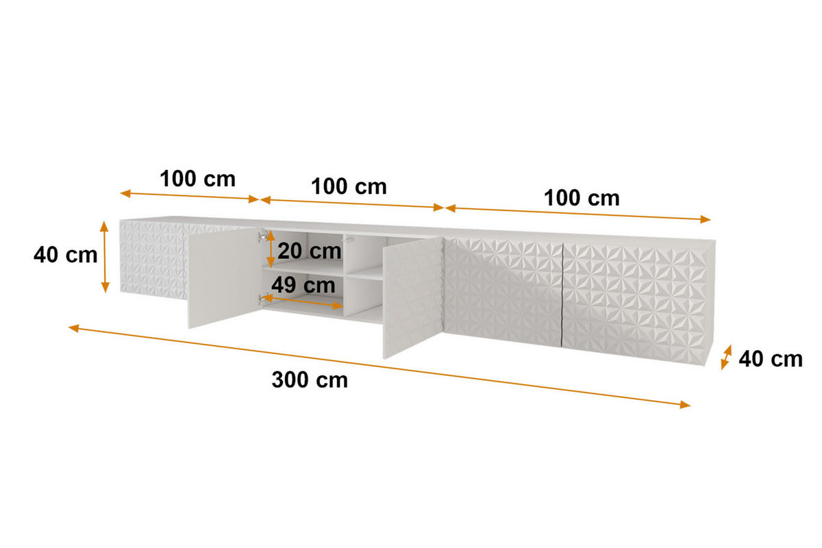 LOWBOARD VIRA-W 3x100x40x40 cm - Weiß - Weiß, Holzwerkstoff (300/40/40cm) - ALTDECOR