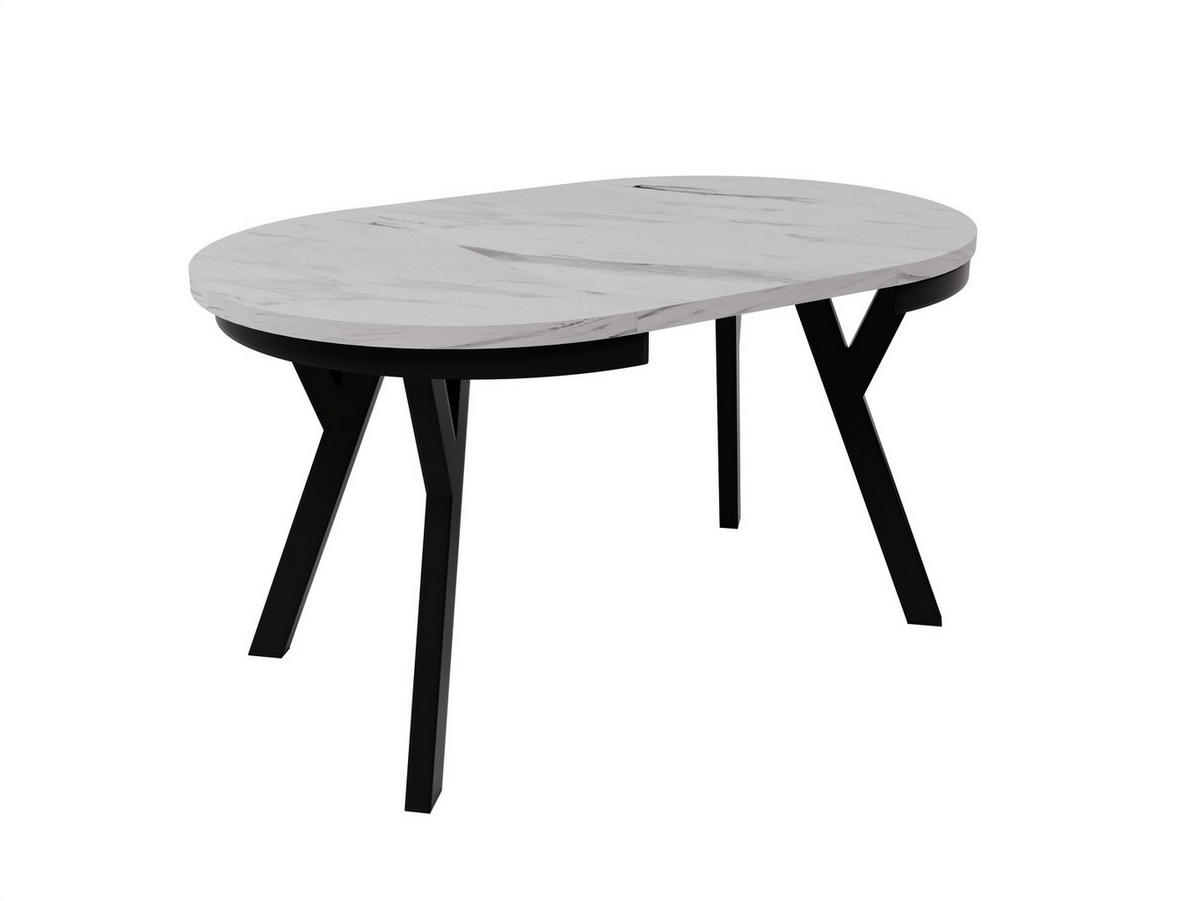 ESSTISCH ARI Rund (90-190 cm Ausziehbar Marmor Bianco Weiß Glamour Metallbeine) - Hellgrau/Schwarz, Holz/Holzwerkstoff (90/90/76cm) - Ravio