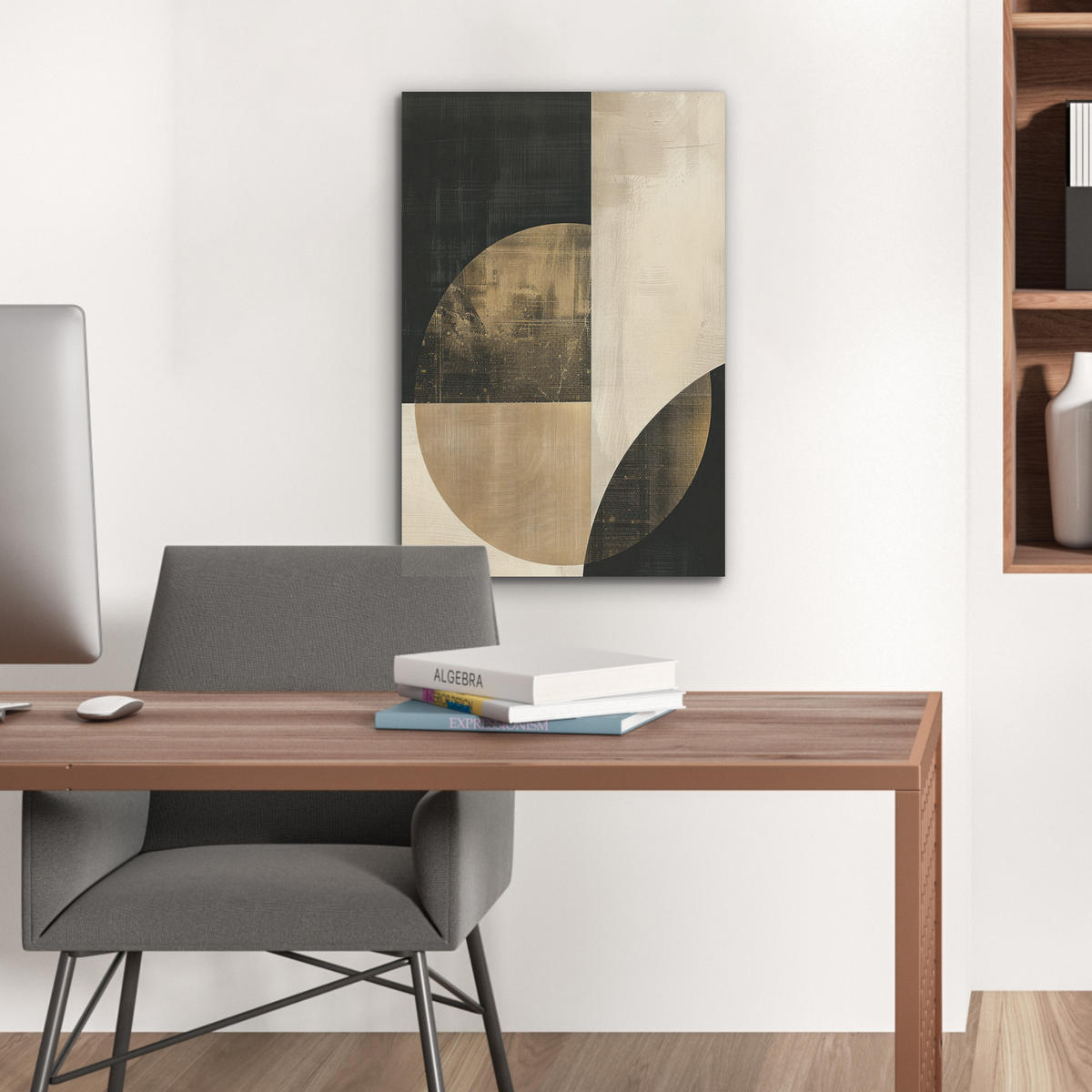 AKUSTIKBILD Abstrakt - Geometrische Formen - Schwarz - Gold Kunstdruck Schlafzimmer 50x70 cm - Ecru, Kunststoff (50/70/0.9cm) - MuchoWow