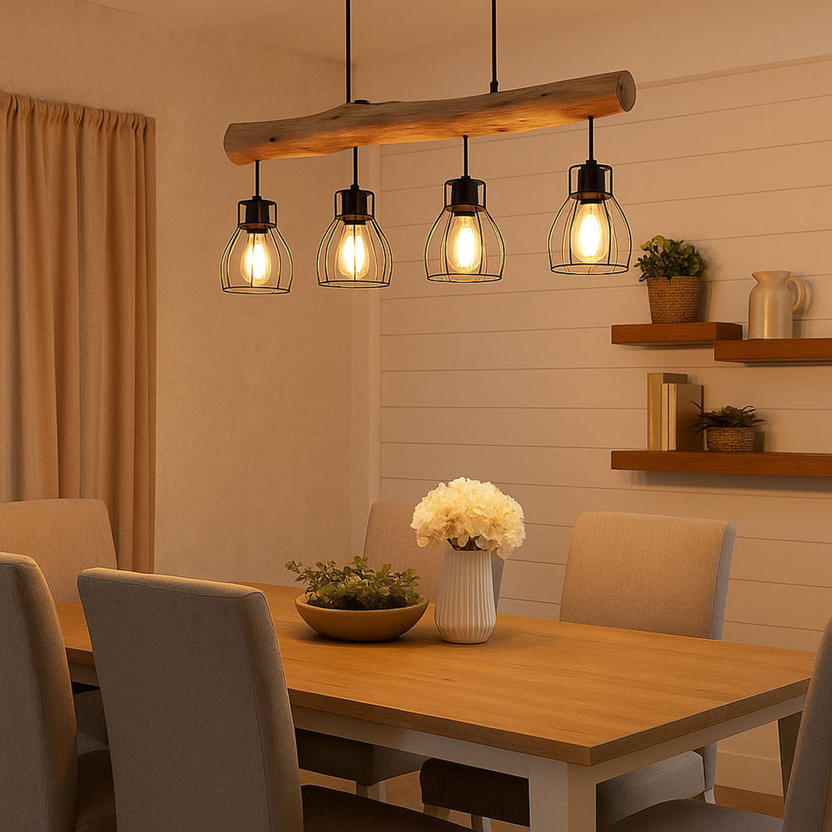 LED HÄNGELEUCHTE Holz Schwarz - Schwarz, Holz (82.5/13.6/140cm) - Globo Lighting