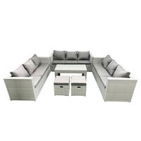 BALKONMÖBEL-SET Polyrattan Hellgrau-Mix 11-teilig - Hellgrau/Grau, Glas/Kunststoff - Fimous