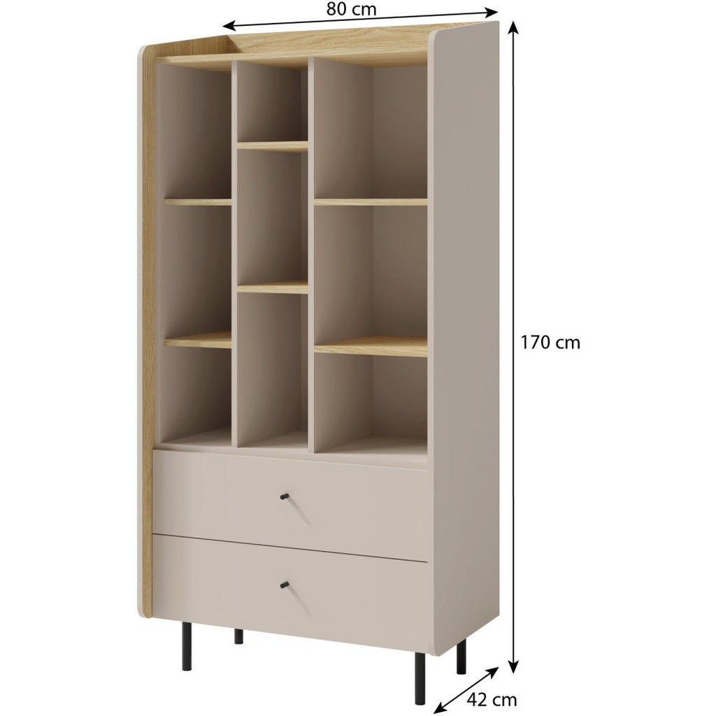 Thumbnail - Beautysofa Bücherregal, Beige, Holzwerkstoff, 6 Fächer, 2 Schubladen, 80x170x42 cm, Wohnzimmer, Regale, Bücherregale