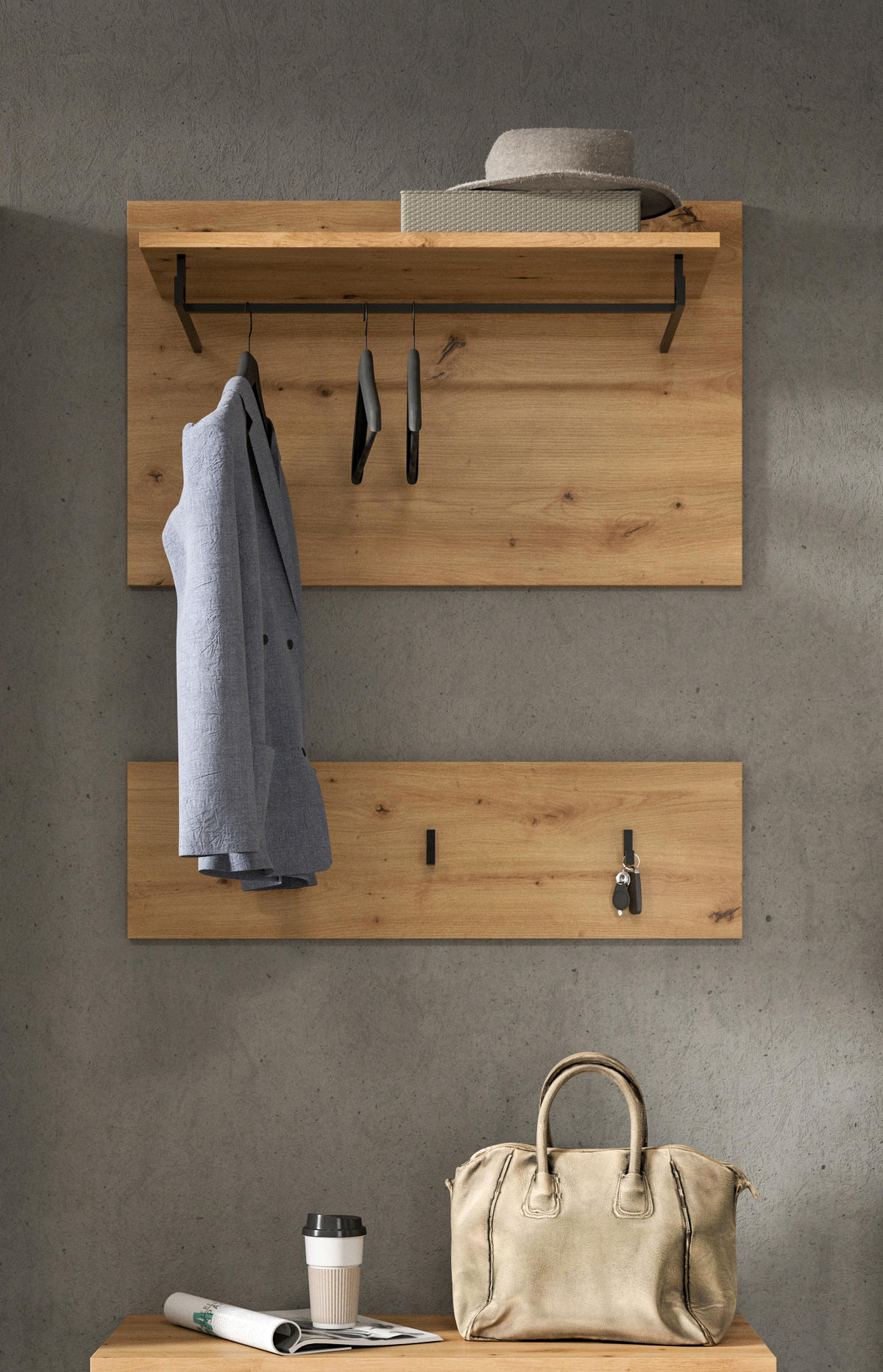 GARDEROBENPANEEL Nova Garderobe in Basalt grau Nb. und Artisan Nb. B/H/T: 80x73x27 cm - Eiche Artisan, Holzwerkstoff (80/73/27cm) - Homes & Jones