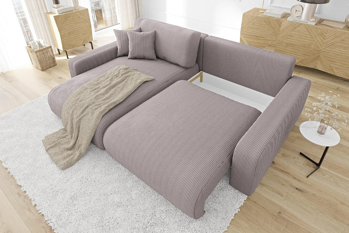 ECKSOFA Emma Puderrosa Cord - Ottomane links - Pink, Textil (234/170cm) - S-Style Möbel