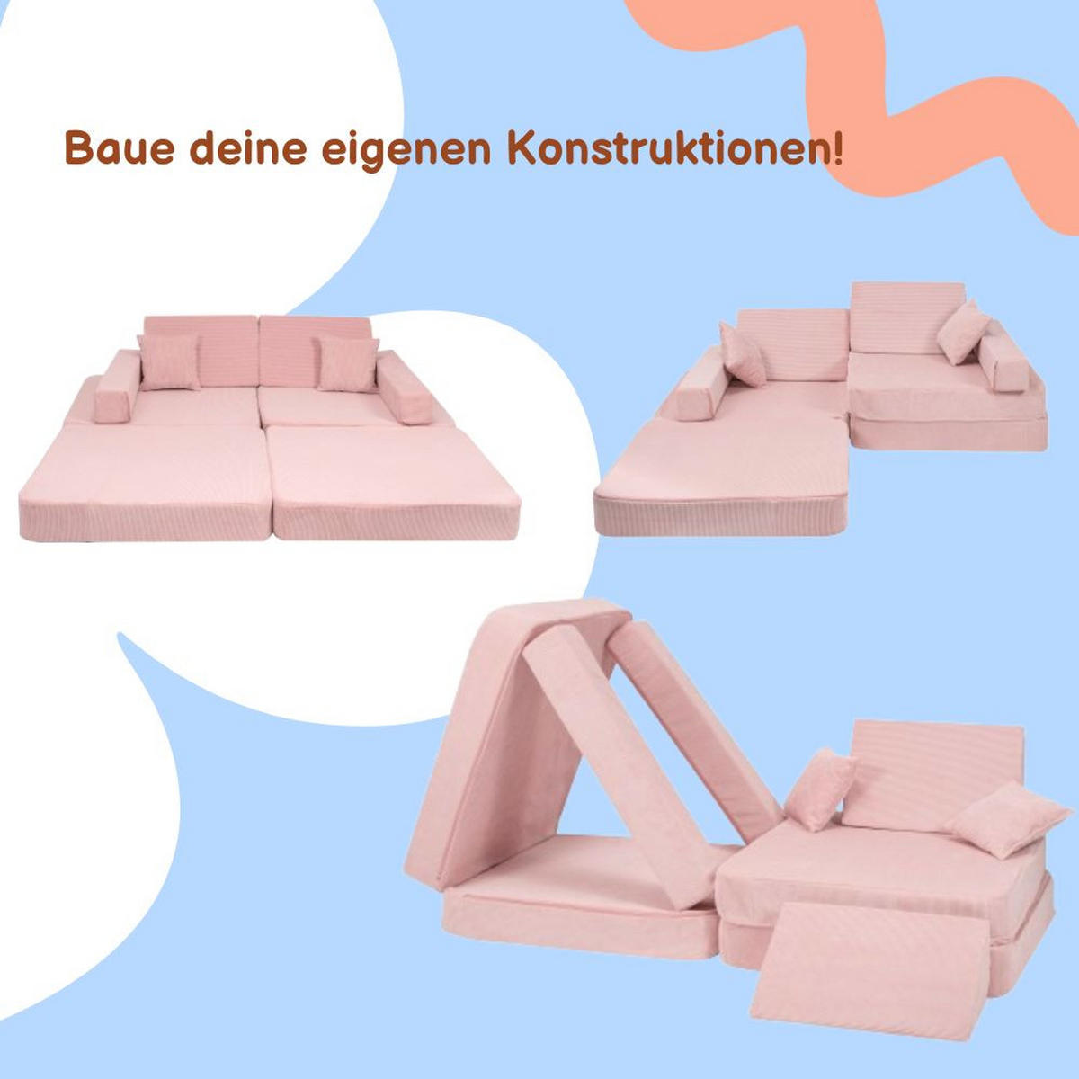 KINDERSOFA, Angelove, Cordsamt, Puderrosa - Hellrosa, Textil (160/24/80cm) - MeowBaby