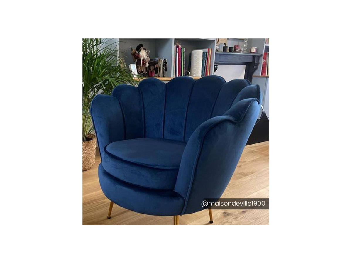 MUSCHELSESSEL - Samt - Dunkelblau - DANDELION - Blau, Textil (75/76.5/78cm) - Pascal Morabito