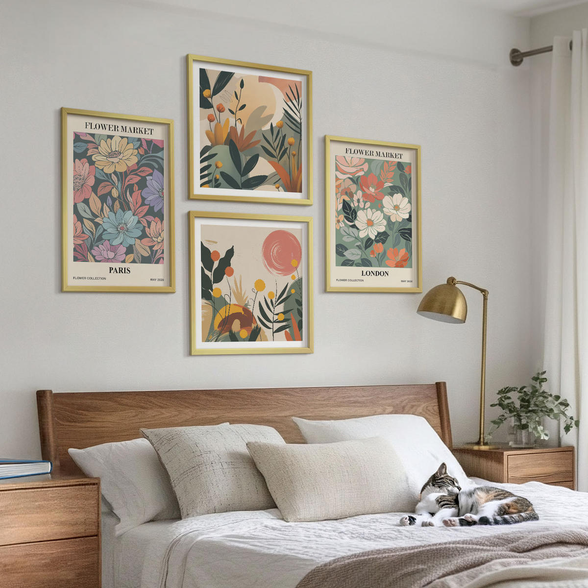 WANDBILDER 4er Set - 50x50 cm & 40x60 cm Goldrahmen - Blumenposter Paris London - Goldfarben, Kunststoff (50/50cm) - ArtPrintCave