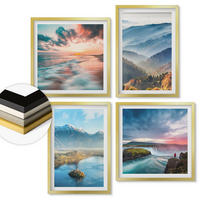 WANDBILDER 4er Set - 50x50 cm & 40x60 cm Goldrahmen - Berglandschaften, Wasserfälle - Goldfarben, Kunststoff (50/50cm) - ArtPrintCave