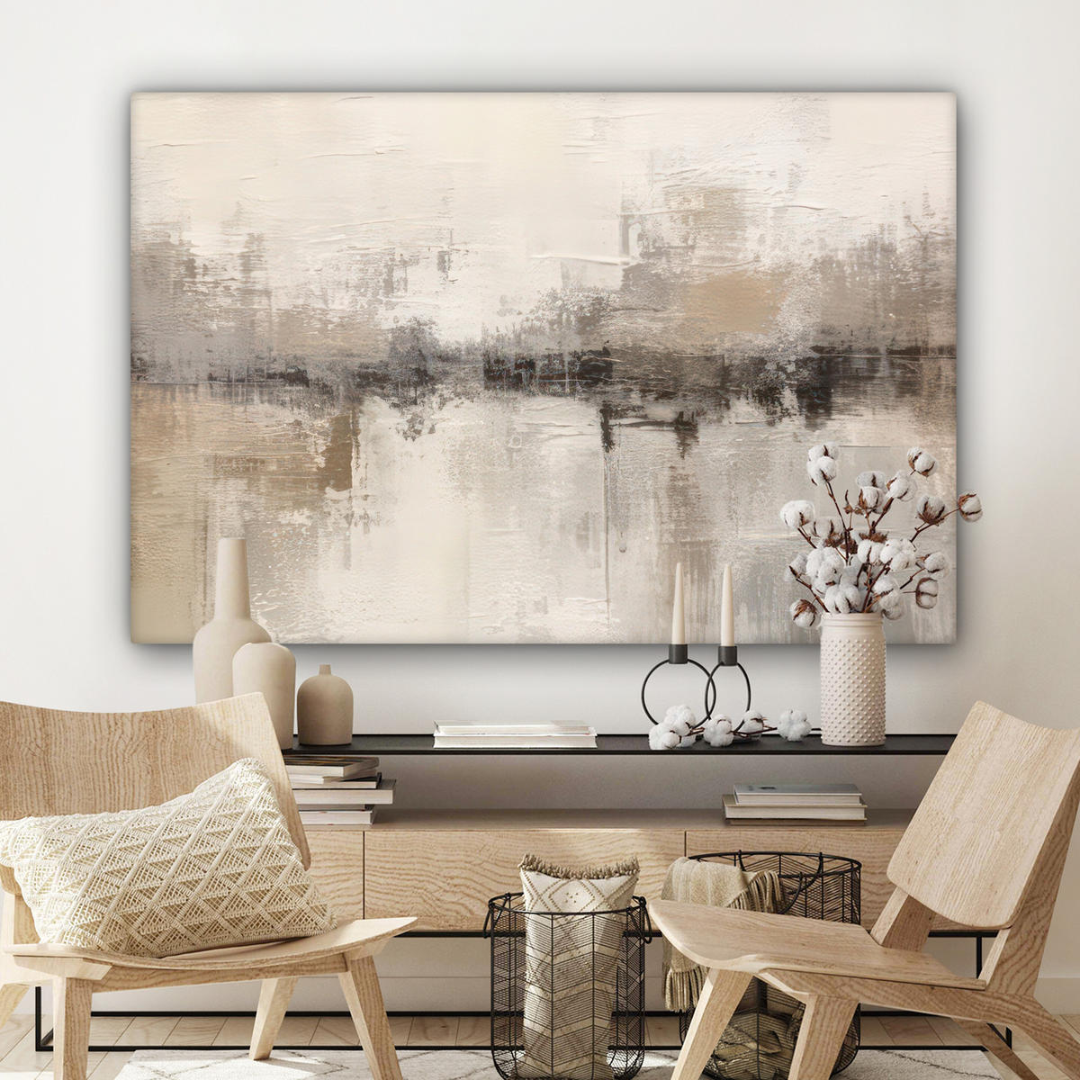 LEINWANDBILD Moderne Kunst - Abstrakt - Beige 150x100 cm - Beige, Textil (150/100cm) - MuchoWow