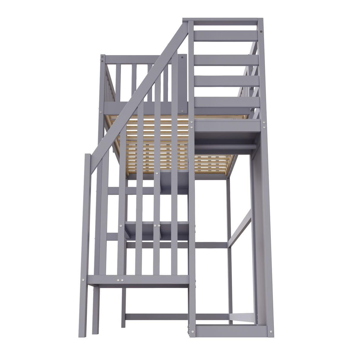 HOCHBETT 90/200 cm aus Holz mit Treppe, Kleiderschrank und Regal Grau - Grau, Holz (90/200cm) - Modenvie
