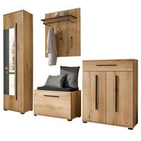 GARDEROBEN-SET Evoke Eiche 5-teilig 230 cm, Flurgarderobe mit viel Stauraum - Eichefarben/Dunkelgrau, Glas/Holzwerkstoff (230/230/40cm) - Furn.Design