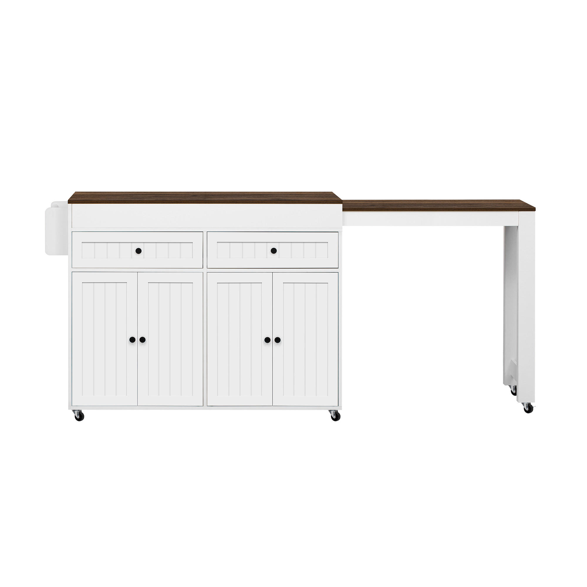KÜCHENINSEL 112–180,5×45×92,2 cm aus MDF mit ausziehbarer Arbeitsplatte, weiß-walnuss - Weiß, Holzwerkstoff (45/92.2/180.5cm) - Luhomfu