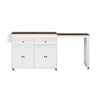 KÜCHENINSEL 112–180,5×45×92,2 cm aus MDF mit ausziehbarer Arbeitsplatte, weiß-walnuss - Weiß, Holzwerkstoff (45/92.2/180.5cm) - Luhomfu