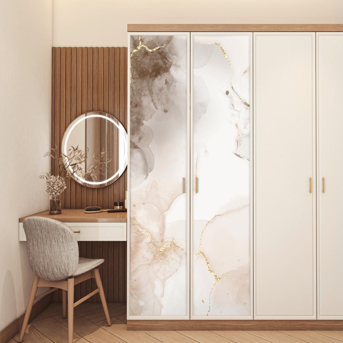 TÜRAUFKLEBER Marmor - Braun - Linie 85x215 cm - Türtapete - Champagner, Kunststoff (85/0.1cm) - MuchoWow