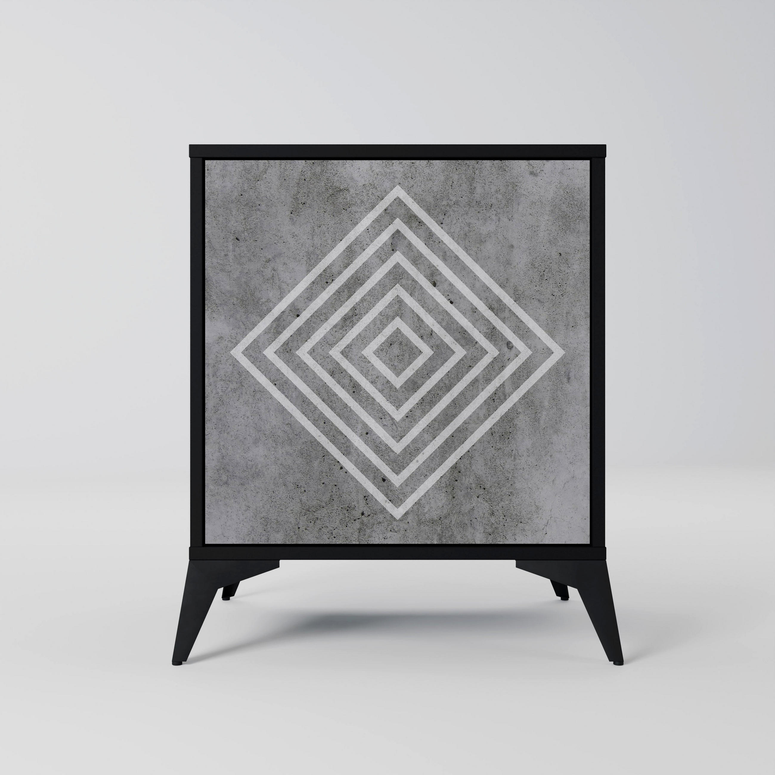 SIDEBOARD POLYGONAL ARTISTRY, Schwarz, 57,5x42x70,5 cm, Schwarze Metall-Sternfüße - Multicolor/Schwarz, Holzwerkstoff/Metall (57.5/70.5/42cm) - SpaceRebels