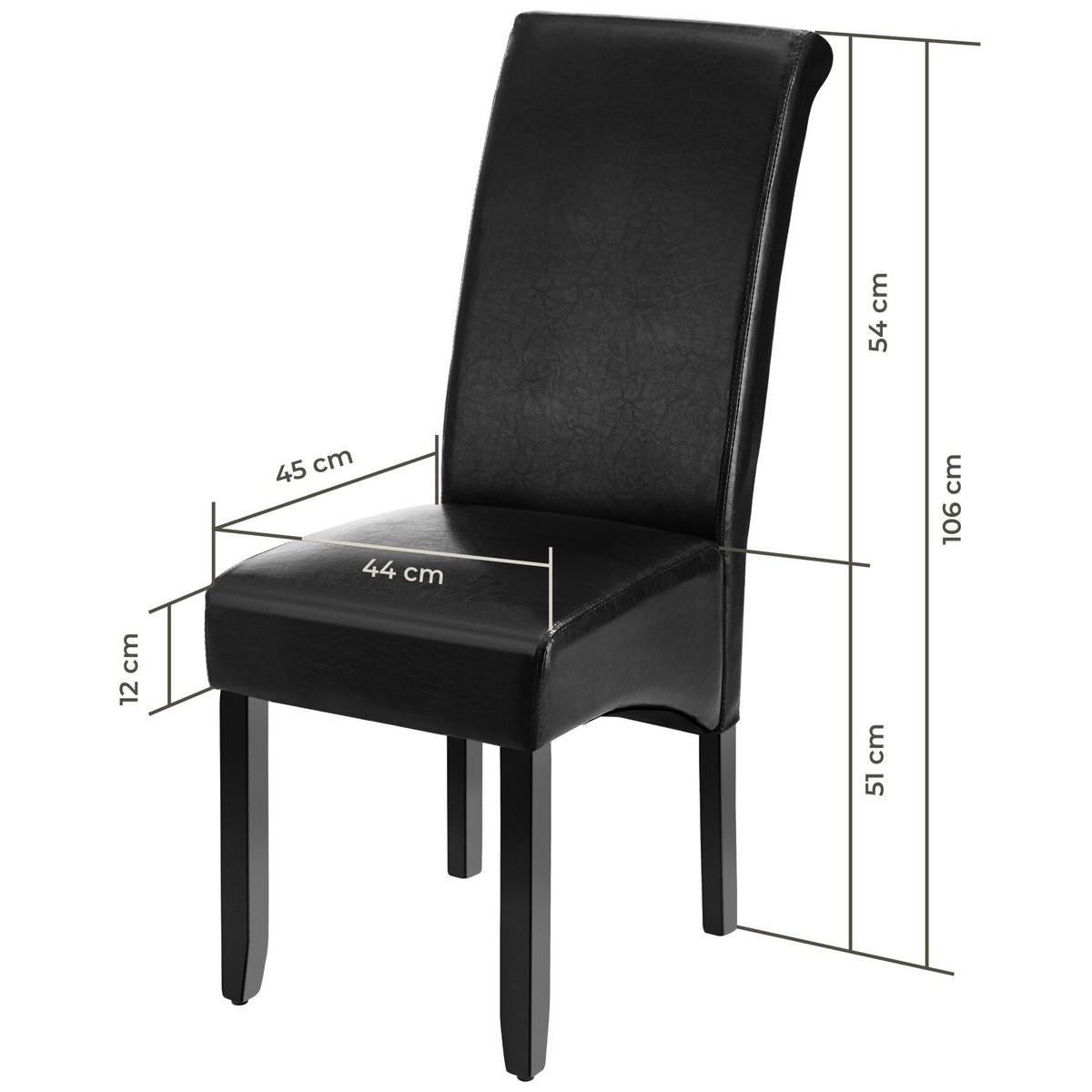 ESSZIMMERSTUHL 4er Set, 44 x 63 x 106 cm schwarz - Schwarz, Textil (44/106/45cm) - tectake