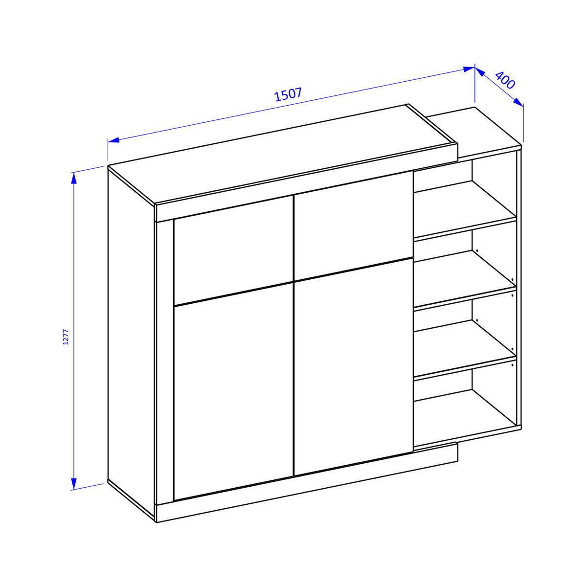 HIGHBOARD SINFONIA 150/128/40 cm mit 2 Türen Eichefarben - Eichefarben/Weiß, Holzwerkstoff (150/128/40cm) - MASSENO