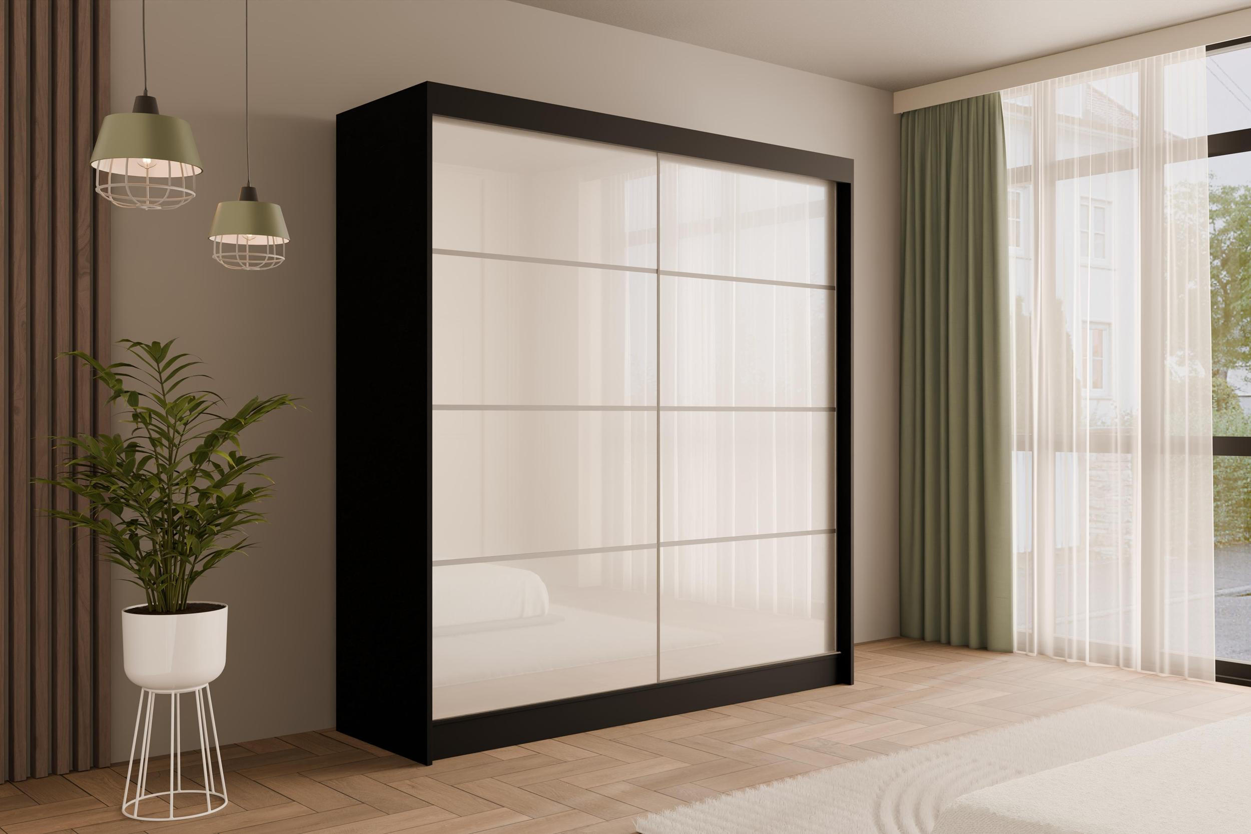 KLEIDERSCHRANK PEKA III - 200 cm - Schwarz|Weiß - Schwarz/Weiß, Holzwerkstoff (200/215/61cm) - ALTDECOR