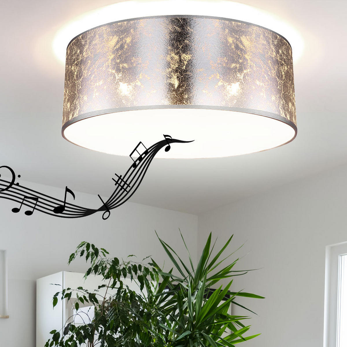 LED DECKENLEUCHTE AMY I Silber Textil - Silberfarben, Metall (40/40/17.5cm) - Globo Lighting