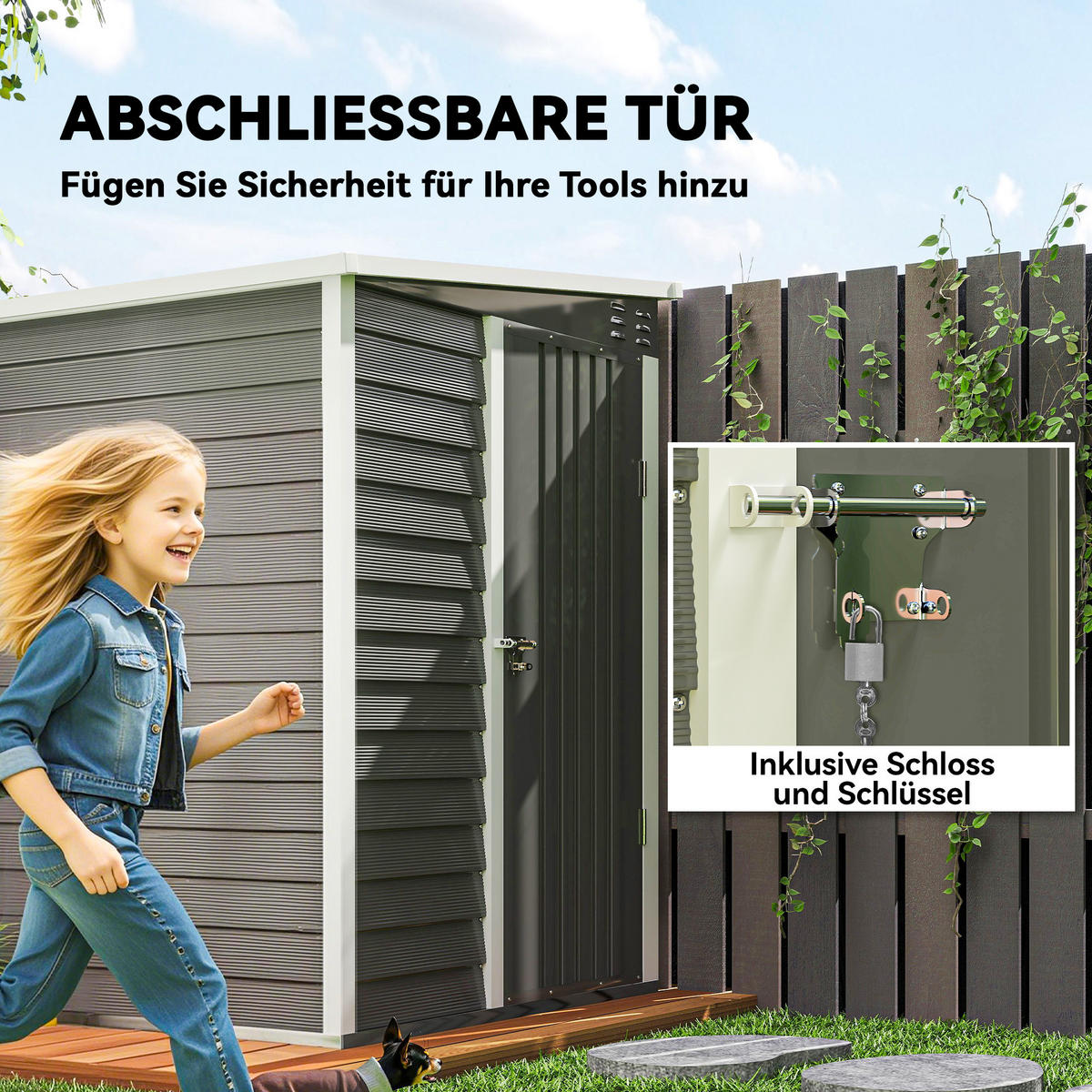GERÄTESCHUPPEN DE-08121 verzinkter Stahl, verschließbare Tür Grau - Hellgrau, Metall (184/181/142cm) - ComfortXL