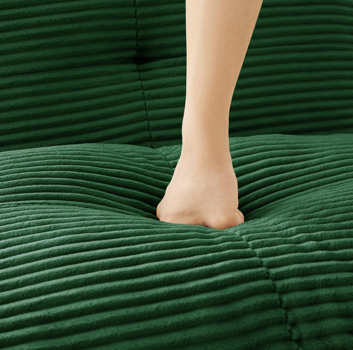 ROHOVÁ sedačka zo zeleného manšestru, hĺbka sedáku 74 cm - zelená, textil (206/206cm) - Flora Grace