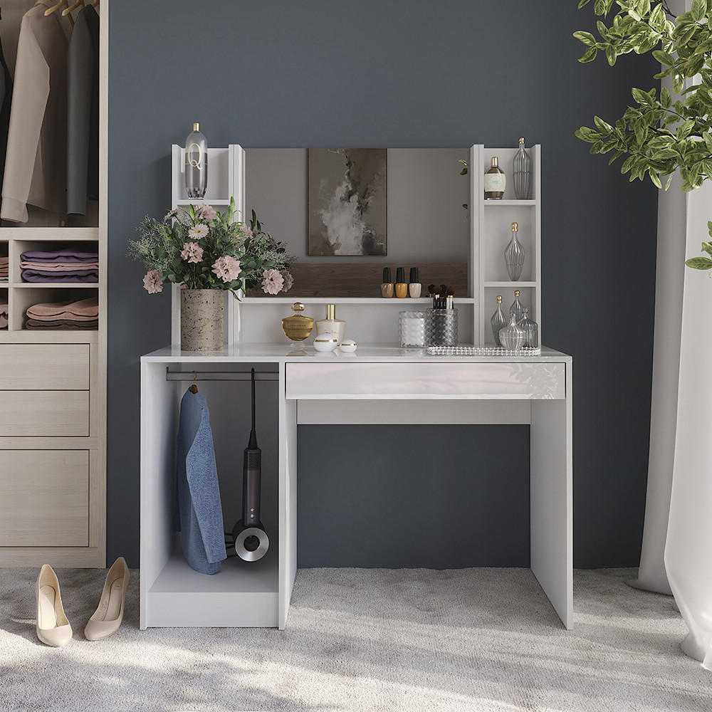 SCHMINKTISCH Sherry Weiß/Weiß Hochglanz 119.8 cm 4 Teile - Weiß Hochglanz, Holzwerkstoff (119.8/76/50.1cm) - Vicco