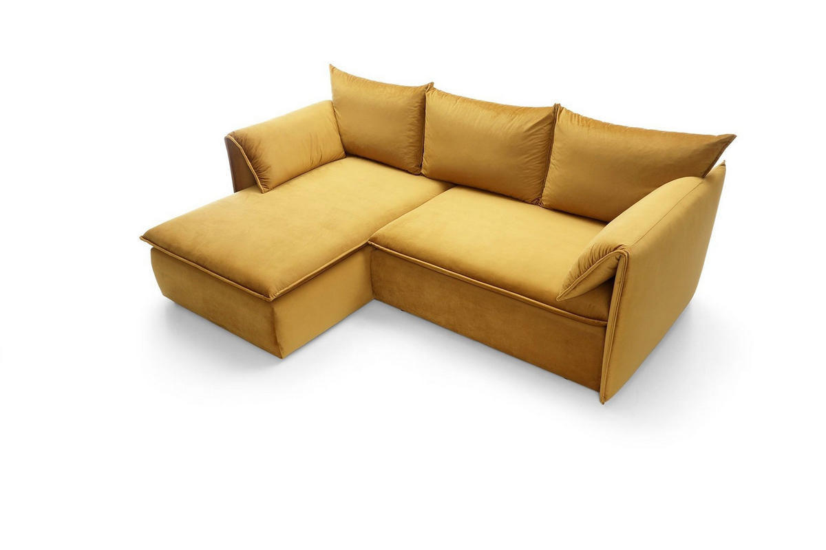 ECKSOFA PREGIO Gelb Plüsch-Stoff mit Schlaffunktion - Gelb, Holz (230/166cm) - MASSENO