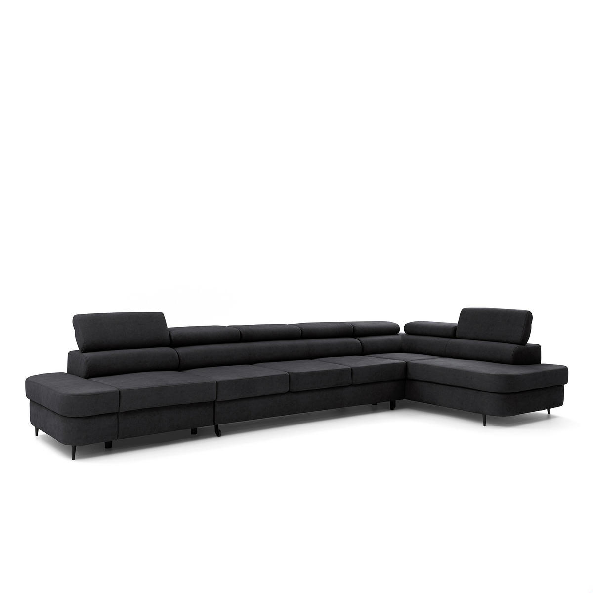 ECKSOFA PRIAM XXL L-Form Rechts mit Schlaffunktion 125x265 Velours Schwarz - Schwarz, Holz/Textil (420/203cm) - Muffo