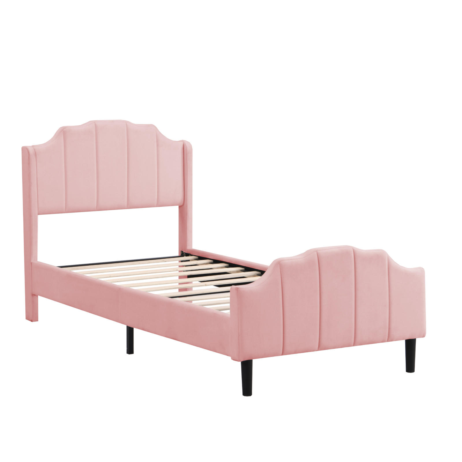 KINDERBETT 90x200 Samt rosa - Rosa, Textil (90/200cm) - LEBENLANG