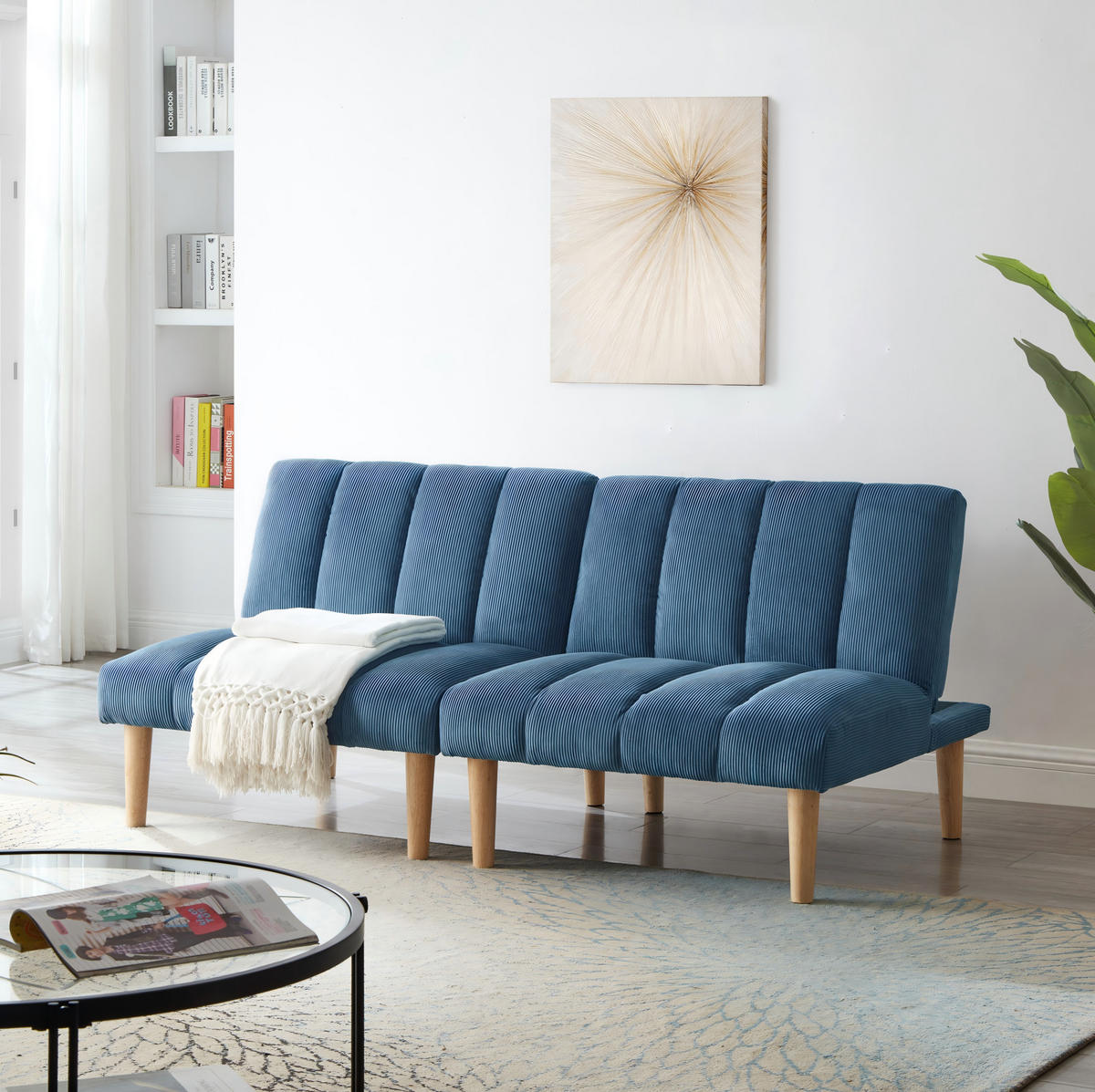 SCHLAFSOFA 167 cm aus Cord mit 3-fach verstellbarer Rückenlehne Blau - Blau, Textil (82/72/167cm) - Modenvie