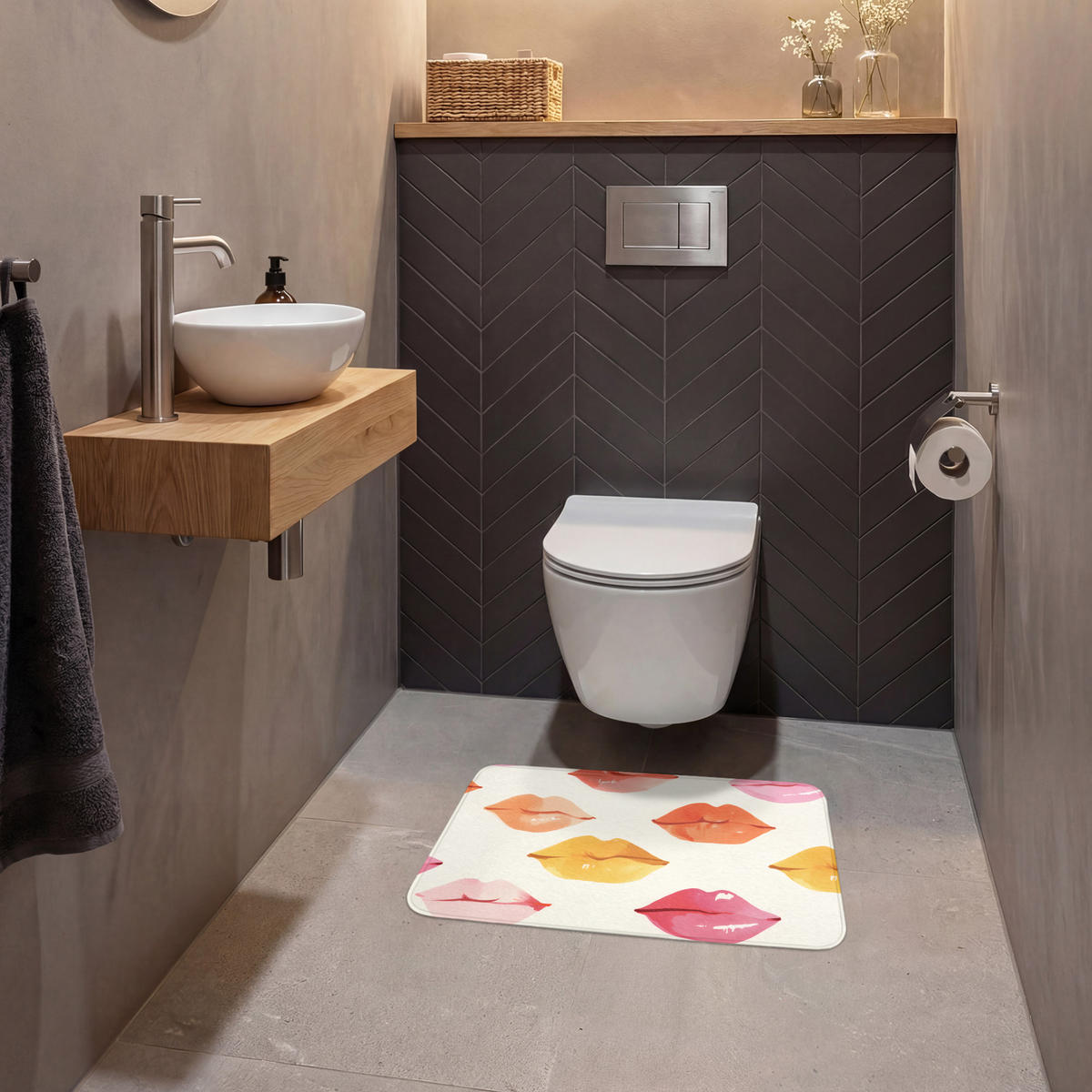 WC PŘEDLOŽKA Rty - barevné - lesklé 60x40 cm - růžová, textil/plast (60/1cm) - OnlyWow