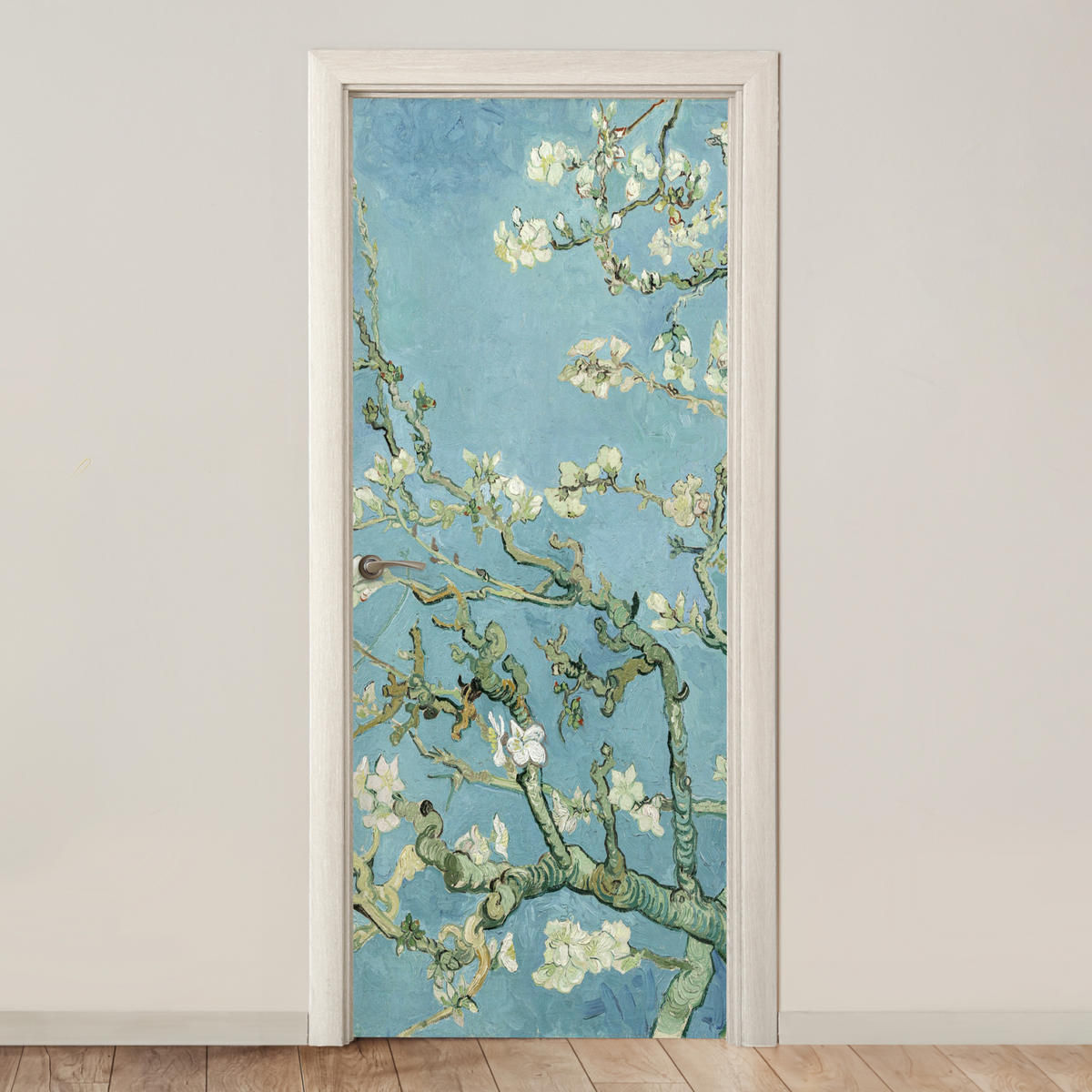 TÜRAUFKLEBER Mandelblüte - Van Gogh - Kunst 90x215 cm - Türtapete - Pastellblau, Kunststoff (90/0.1cm) - MuchoWow