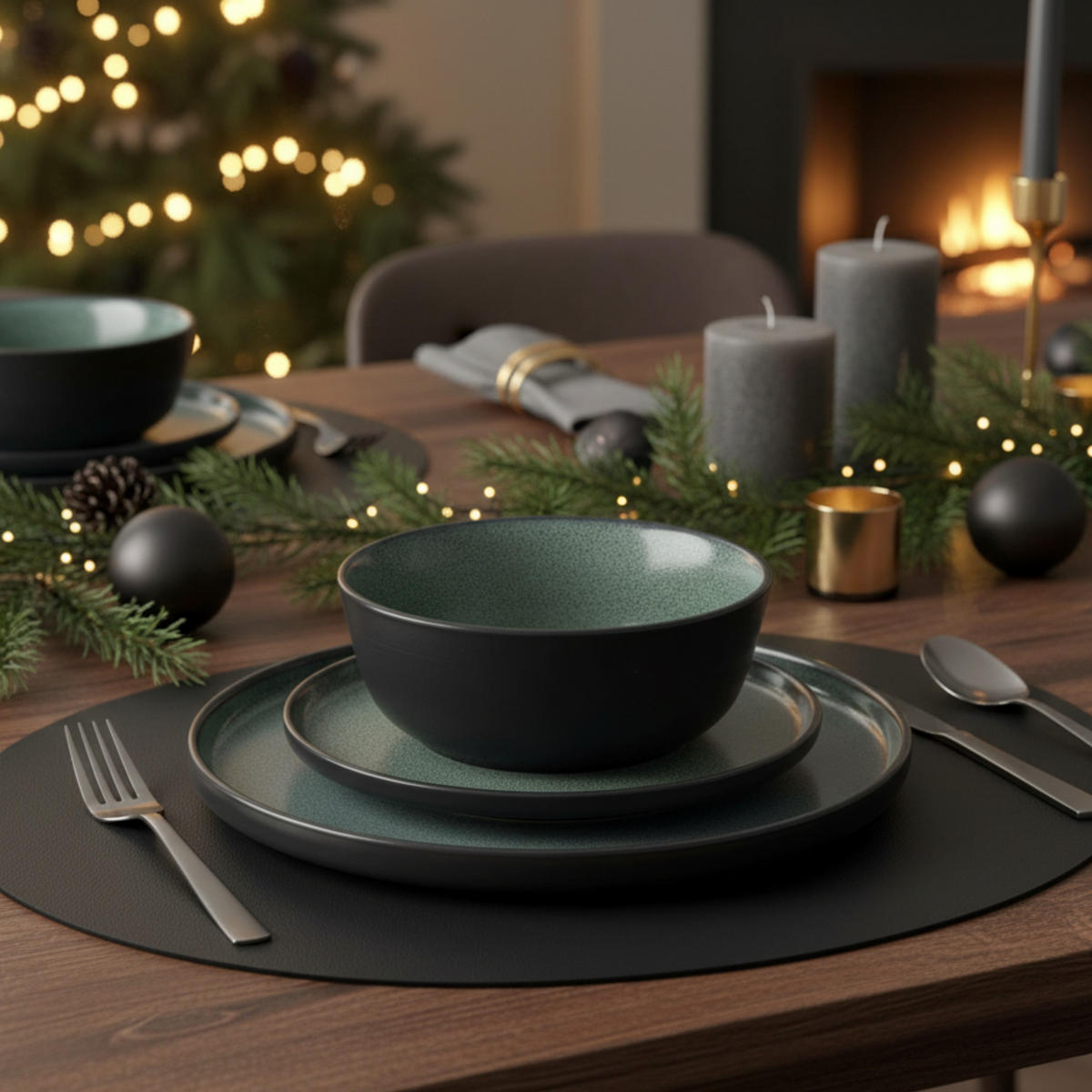 KOMBISERVICE MALMÖ - 30 teilig aus Steingut - Grün, Stein (26.5/10/26.5cm) - Sänger