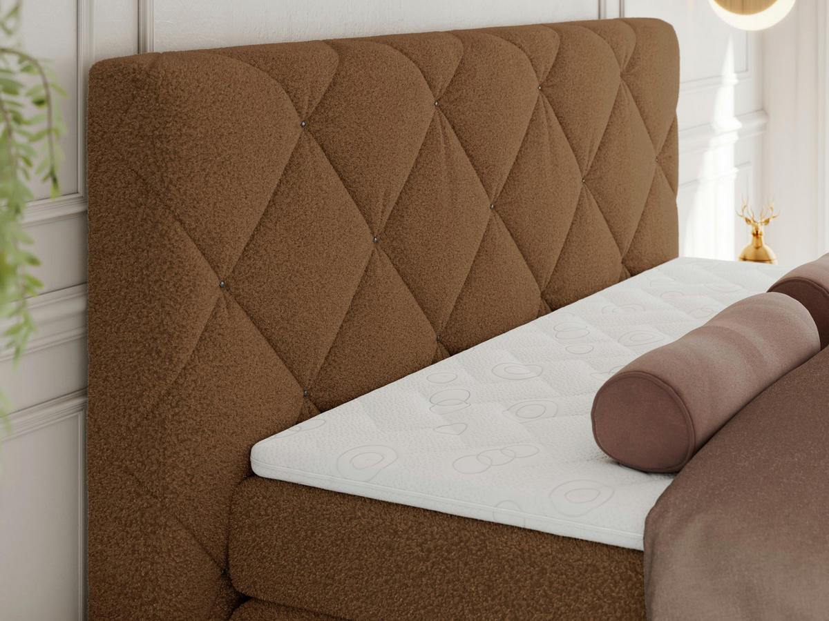 BOXBETT RITA 140/200 - Braun Boucle - H4 - Braun, Holz/Textil (140/200cm)