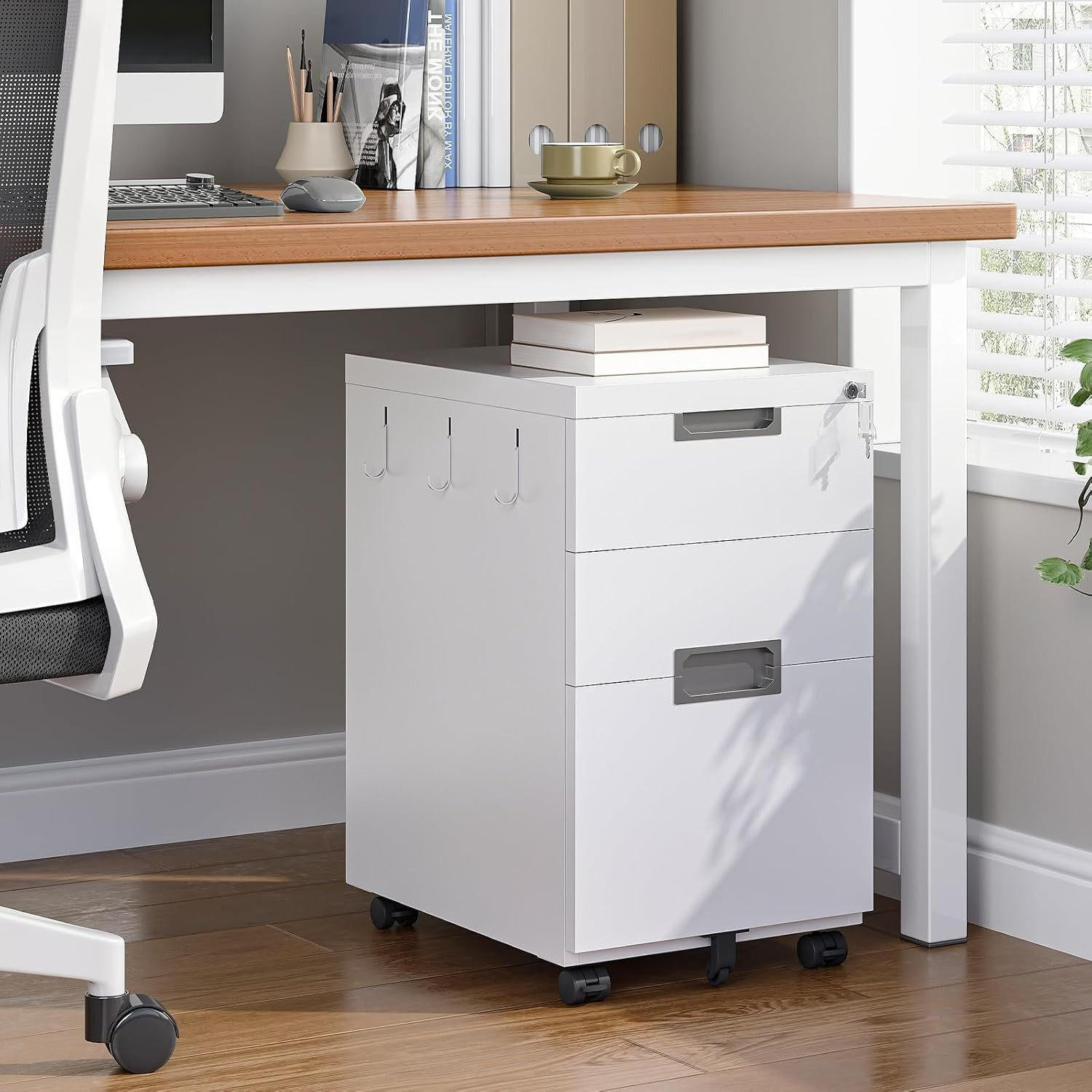 BÜROCONTAINER Weiß abschließbar, mit 3 Schubladen - Weiß, Metall (52/67/39cm) - Hoobro